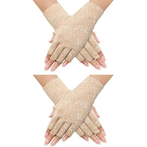 Maxdot Women Sunblock Fingerless Gloves Non Skid Summer Gloves UV Protection Driving Gloves - brown - Medium Cover
