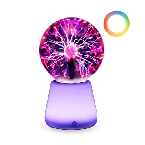 Xsnzdq Plasma Ball Lamp 3-Inch Touch Reactive Lightning Globe USB-C Powered Electric Plasma Ball 7-Color LED Base Night Light Interactive STEM Science Toy Desk Decor Gift