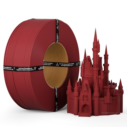 マットPLA 補充フィラメント 1.75mm ブラック 1kg スプールレス設計 寸法精度±0.02mm 繰り返し使用可能スプール対応 3Dプリンター用 赤