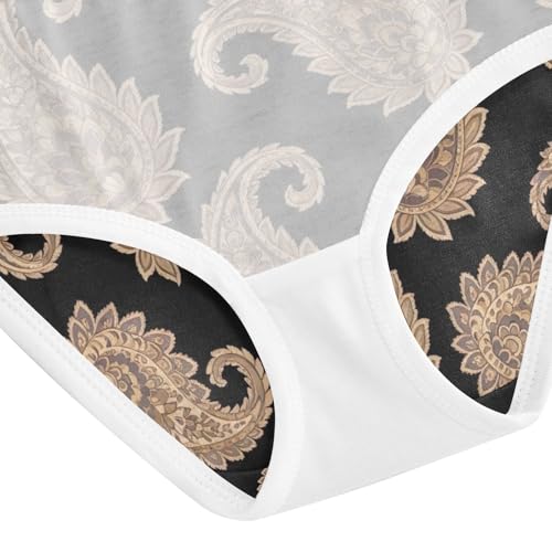 Toddler Panties, Brown Paisley Floral Girls Cotton Underwear, 2T–8 Years4