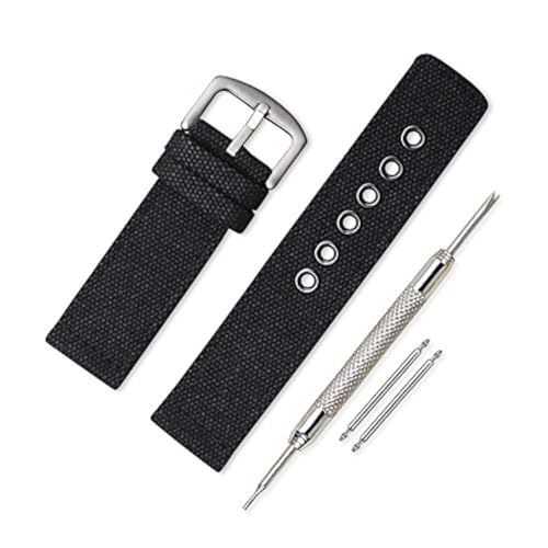 Preisvergleich Produktbild VINBAND Unisex Wasserfest Militär Tarnung Nylon Uhrenarmband mit Gebürstete Edelstahl Silber Schnalle 24mm Schwarz