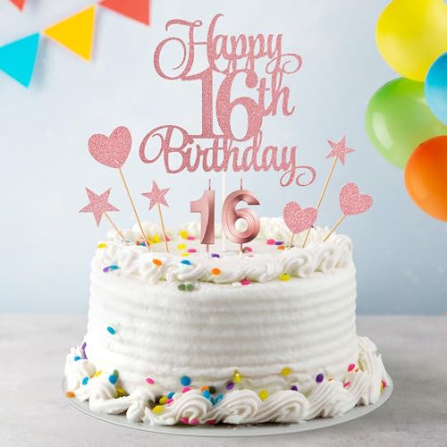 16th Birthday Cake Decorations, 16th Birthday Candles Cake Numeral Candles and Glitter Happy 16th Birthday Cake Toppers Set for Birthday Party Supplies (Rose Gold) - Image 6