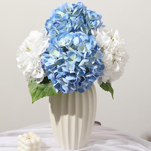 Nubry blue and white artificial hydrangeas with long stems and leaves