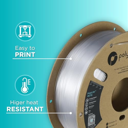 Image of Polymaker PETG Filament 1.75mm 3kg Clear 3D Printer Filament, PolyLite PETG 3D Printing Filament 1.75mm, Dimensional Accuracy + /- 0.03mm, Print with Most 3D Printers