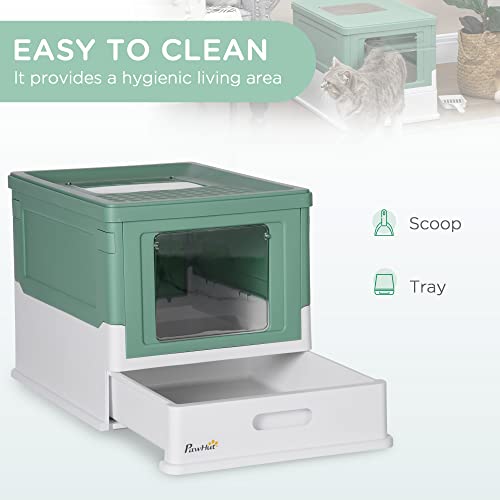 Caja de arena para gato cerrada PawHut verde grande miniatura 4
