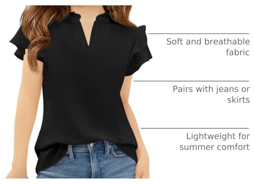 Image of Haloumoning Girls Ruffle Short Sleeve T Shirts Kids Summer Cute V Neck Tops Blouses 5-14 Years