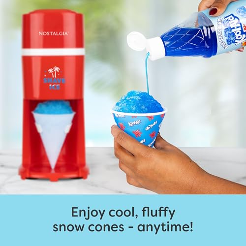 Image of Nostalgia Shave Ice and Snow Cone Machine, Multi-Use Ice Shaver for Frozen Treats, Slushies, Snow Cones, and More - Reusable Cup and Ice Mold, Stainless Steel Blades - Red
