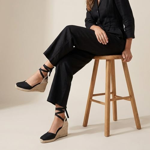 Image of Womens Espadrille Wedge Sandals Closed Toe Platform Lace Up Ankle Strap Slingback Summer Dress Shoes
