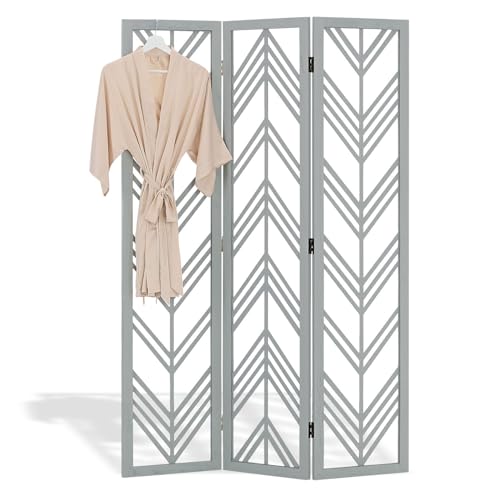 Homestyle4u Paravent 3 teilig Indoor Raumteiler Holz Grau 170x120 cm Trennwand Sichtschutz Holz...