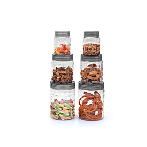 Cello Checkers Pet Plastic Airtight Canister Set | Food grade and BPA free canisters | Durable & Shatterproof Body |Air tight seal & Stackable | Free from any kind of odor | Transparent | 300ml x 2, 650ml x 2, 1200 x 2, Set of 6 (Image - 3)