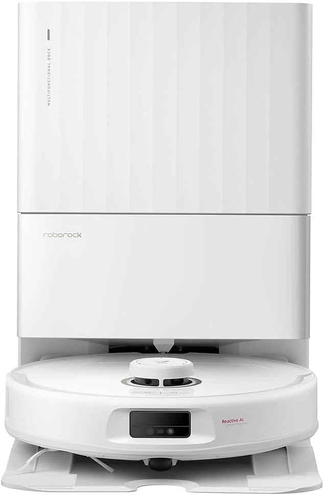 Roborock Q Revo MaxV Robot Vacuum Cleaner, 7000Pa Suction, Automatic Tank Filling, Automatic Dust Emptying, Double Spinning Mop, Reactive Technical Obstacle, White