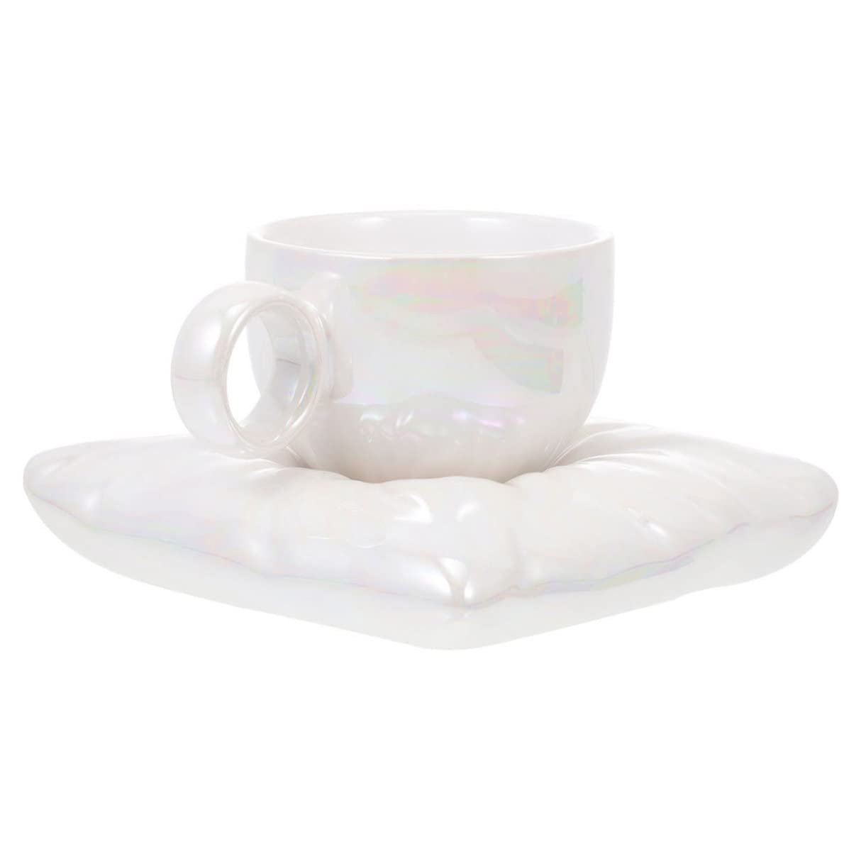 Mikinona Kaffeetasse 200ml aus Keramik mit Kissenförmigem Untersetzer | Weiß, Schlichtes Design mit Schönen Linien, für Tägliche Nutzung und Entspannung