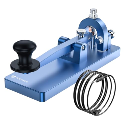 Image of Putikeeg CW Telegraph Key - Heavy Duty Aluminum Alloy Classical Morse Code Key, Shortwave Radio Ham Send Telegram Practice Oscillator Straight Key (Blue)