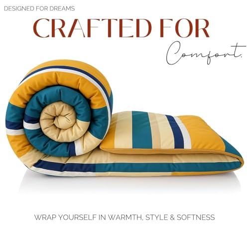 Image of VAS COLLECTIONS Cloud Cotton Reversible AC Comforter for Double Bed | Super Soft 220 GSM Quilt /Duvet /Dohar | Lightweight All-Season Comforter | 88 x 90 Inches (Blue, Yellow)