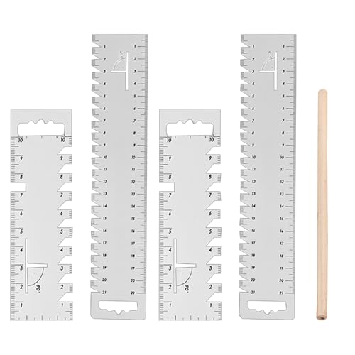 Jimkply 4 Stück Patchwork Lineal Set, Gezackte Nählineale, Transparente Nählineale mit cm/inch Skala, rutschfeste Handmessung für Quilten und Nähen, 21 cm + 10 cm, Inkl. 1 Stifte