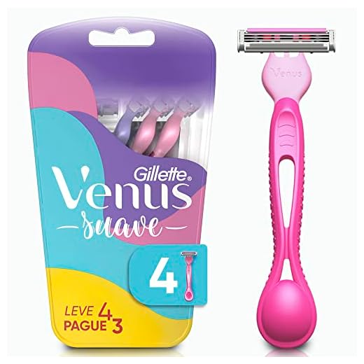 Gillette Venus Suave Aparelho de Depilação Feminina Descartável com 3 Lâminas e Fita Lubrificante com Aloe Vera, 4 Uds