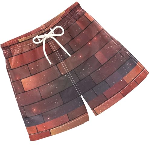 Pigsaly Boys Swim Trunks Gradient Flashing Brick Red Terracotta Checkered Boys Board Shorts Swimsuit Swimwear 5T