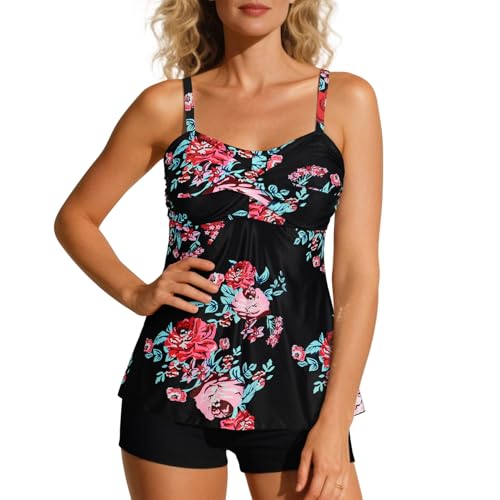 Image of Century Star Women Modest Tankini Swimsuits | two piece tummy control bathing suit with tops and high waisted shorts perfect for beach vacation or pool party