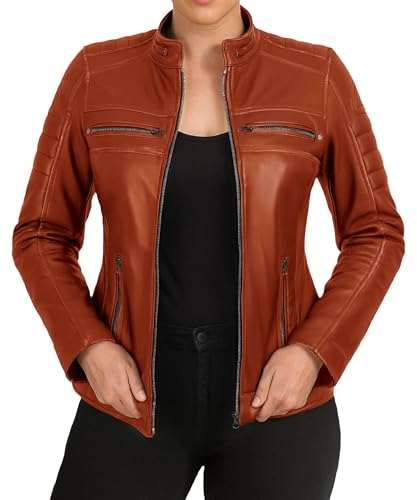 Womens Cafe Racer Leather Jacket - Real Lambskin Stand Collar Motorcycle Style Leather Jackets For Women4