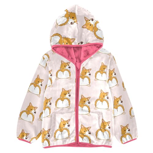 OTVEE Seamless Corgi Dog Cute Animal Kids Hoodie Jacket Fall Spring Full Zip Warm Outwear Coat