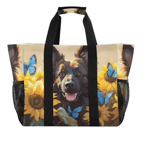 German Shepherd Dog Cute Large Tote Bags for Women Canvas Tote Purse Reusable Grocery Bags Top Handle Handbags for Travel, Work
