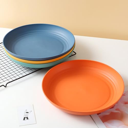 Image of Lightweight & Reusable Plates for Kitchen Salad Dessert Fruit Cakes Camping Daily Use Desserts, Dinner, Salads, Noodles, Pasta Microwave and Dishwasher Safe (20cm+23cm, Orange, Pack of 2)