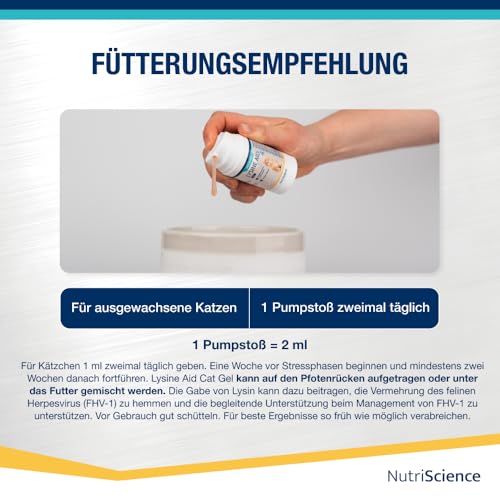 NUTRI SCIENCE Lysine Aid Gel für Katzen & Kitten 50 ml, Katzen Vitamine mit L-Lysin, Lysin Katze mit Lachs-Geschmack, Lysimun Katze für Felines Herpesvirus (FHV-1)