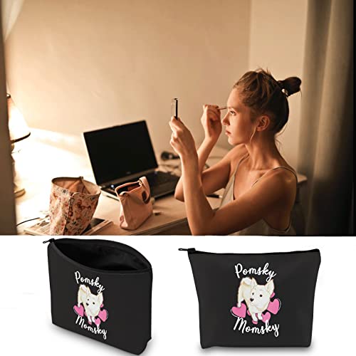 JXGZSO Pomsky Momsky Make-up-Tasche, Zwergspitz, Husky-Mix, Hundebesitzer, Geschenkidee für Hunde, Mutter, Pomsky, Pomsky Momsky B