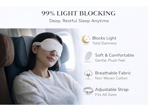 Image of Eye Sleep Mask for Men & Women, Soft Light Blocking Mask with Adjustable Strap, Falalin Non-Woven Cotton Fabric, Comfortable Travel Eye Cover for Home, Flight, Relaxation (White)
