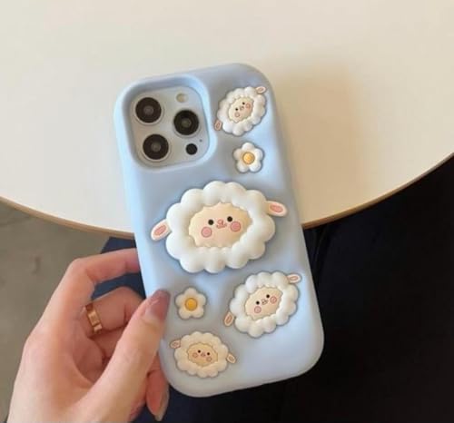 Image of Dezet Back Cover Compatible with iPhone 15 Pro Soft Silicone 3D Cute Cartoon Cover, Aesthetic Full Protective Case Cover Girls & Women (Blue)