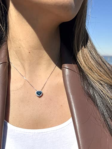 2 1/2 Carat White And Blue Topaz Heart Halo Pendant Necklace For Women In 14K White Gold On 18 Inch Long Chain By Levian #TOP2