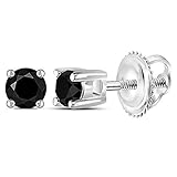 Oro blanco de 14 quilates. Pendientes unisex de oro blanco de 14 quilates, redondos, color negro, con diamante solitario mejorado 1/4