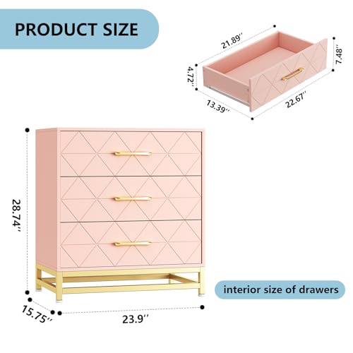 GarveeHome Wooden Dresser for Bedroom, Dressers & Chest of Drawers with 3 Drawer, Wood nightstand for Storage and Organization (Pink)