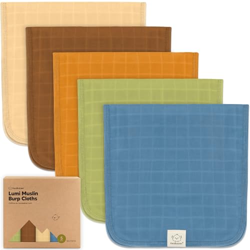 Image of KeaBabies Cotton Muslin Burp Cloths Baby Boy, Girl - 5-Pack Soft & Absorbent Burping Cloth for Babies, Large Baby Towels & Washcloths for Newborn, Spit Up Rags, No Shrink, 20x10" (Primeval)
