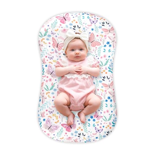 Image of Baby Lounger Cover Grils Boys, Soft and Comfortable Newborn Lounger Cover, Breathable and Stretchy Infant Nest Slipcover, Compatible with Snuggle Me Newborn Lounger, Cover Only (Butterfly)