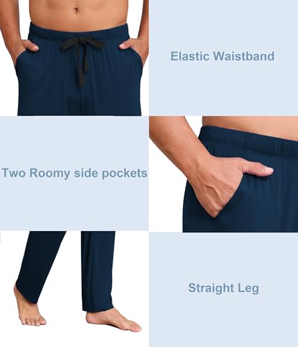 Image of CF Mens Pajama Pants Lightweight Bamboo Rayon Lounge Pants Soft Comfy Sleep Bottoms Long Pajama Pants with Pockets 2 Pack