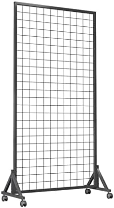 Mobile Floor Standing Gridwall Display Rack with Wheels - Versatile Black Wire Mesh Panel for Retail, Shop, and Market Fair Storage Solutions, 50x160CM