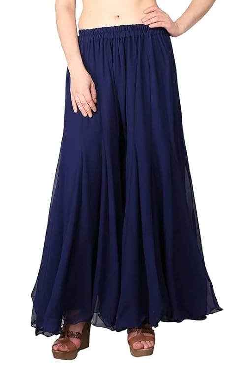 kvish Regular Loose Fit Solid Colour Georgette Flared Sharara Palazzo for Women(KV-Palazzo-02-NB-3XL) Navy Blue-picture-31