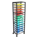 Simple Trending 14 Tier Rolling File Cart, Desk File Organizer, Paper Letter Storage Rolling Clutter Cart for Office, Home, School, Black