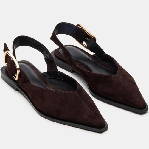 Image of Slingback Flat Shoes for Women Pointed Closed Toe Flat Mule Sandals Casual Comfortable Office Dressy Shoes