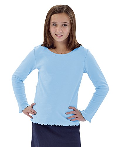 Monag Lettuce Edge Long Sleeve T-Shirt, Blank tees, Toddler Girl tees, 2Y Sky