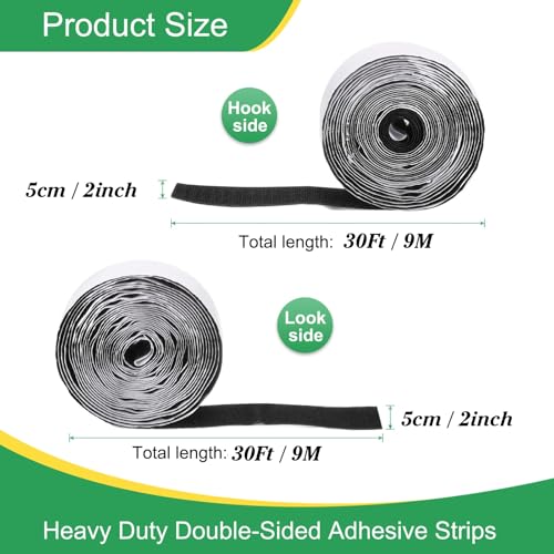 Image of WGLILO 2 Inch x 30 Feet Hook and Loop Strips with Adhesive, Double Sided Nylon Self Adhesive Tape for Home Office School and Crafting, Prevent Sofa Cushions, Mats, Mattresses from Sliding, Black