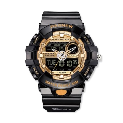 Image of PASNEW Boys' Watches - Dual Display, Large Dial Sport Watch, Black Outdoor Watch for Boys & Teens - Waterproof