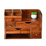 Juleduo デスクオーガナイザー 小物入れ 木製 卓上収納 多種組み立て方式 伸縮型 本たて ペン立て 置き棚 リモコンラック (ブラウン)