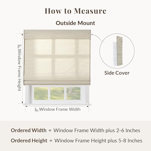 Image of TWOPAGES Ramie Bamboo Blind Cordless No Drill Roman Shade for Indoor Windows Light Filtering Custom Made Roman Window Shade Blackout, Beige White, 1 Piece