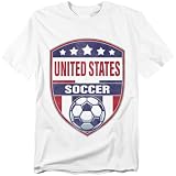 Popfunk United States of America Football Crest Soccer Badge Shield with Ball Unisex Adult T Shirt, White, Large