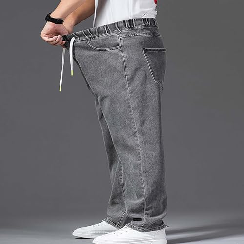 Mens Fashion Classic Jeans Elastic Waist Drawstring Denim Pants Casual Loose Straight Legs Trousers with Pockets2