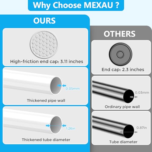 Image of MEXAU White Shower Curtain Rod 40-78 Inch | Adjustable 1.26 Inch Diameter Tension Curtain Rod No Drill,Tension Rod for Window,Bathroom,Outdoor,Room Divider