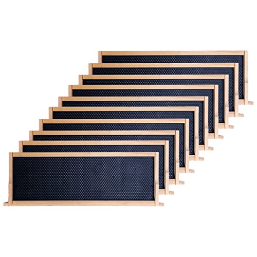 POLLIBEE Medium or Super Bee Hive Frames and Wax Foundations 10 Pack Honey Bee Frames with 100% Beeswax Coated Food Grade Foundation Sheets Beekeeping Supplies 6-1/4-Inch (Black)