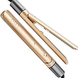 Professional Hair Straightener and Curler 2 in 1, Tourmaline Ceramic Flat Iron, Infrared Negative Ionic Straightening & Curling Iron for All Hair Types Fast Heating, Gold
